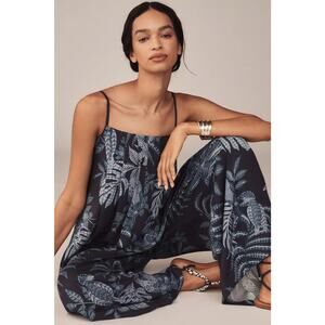 ANTHROPOLOGIE x FARM RIO sz L Waistless Printed Jumpsuit in blue tropical